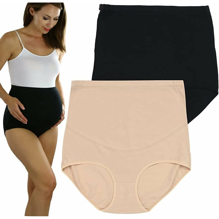 ToBeInStyle Women's Pack of 2 High Waisted Over The Bump Maternity Underwear Briefs with Side Buttons - Size S/M