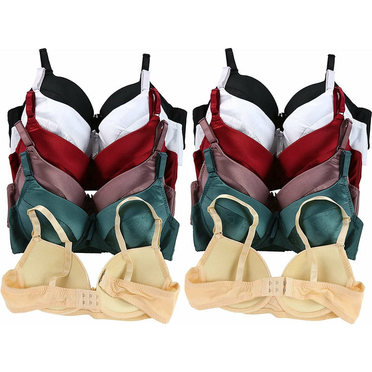 ToBeInStyle Women's Pack of 6 Padded Underwire Silky Smooth Bras w/ Half Cup Heart Design