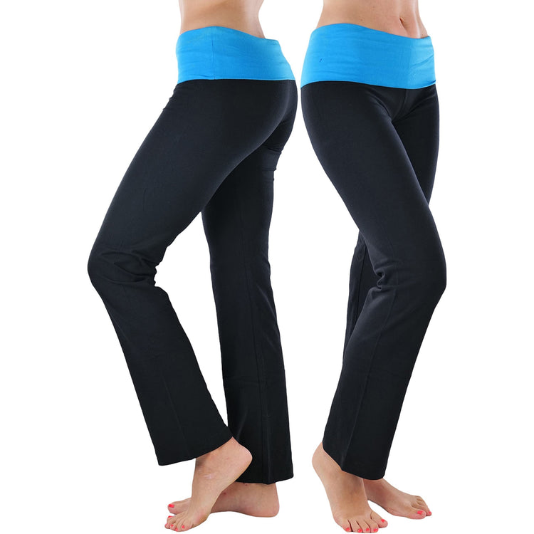 Women's Elastic Exercise Sweatpants w/Fold-Over Waistband