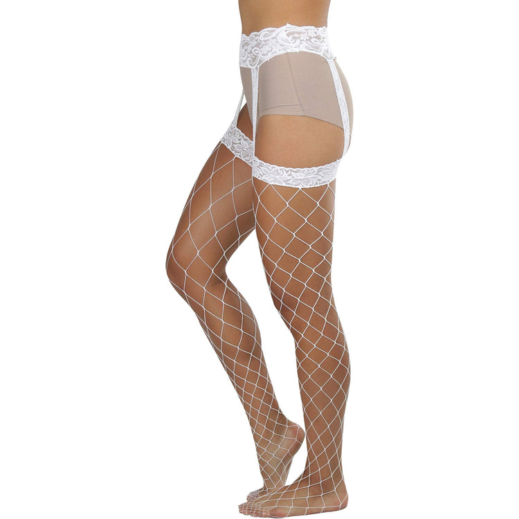 Women's Spandex Fence Net All-In-One Garter Belt Suspender Pantyhose