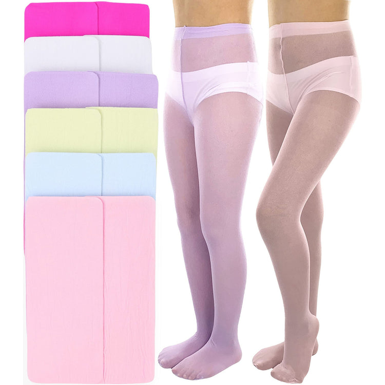 Girls to Junior Pack of 6 Opaque Nylon Tights Pantyhose Age: 1-12 Years Old