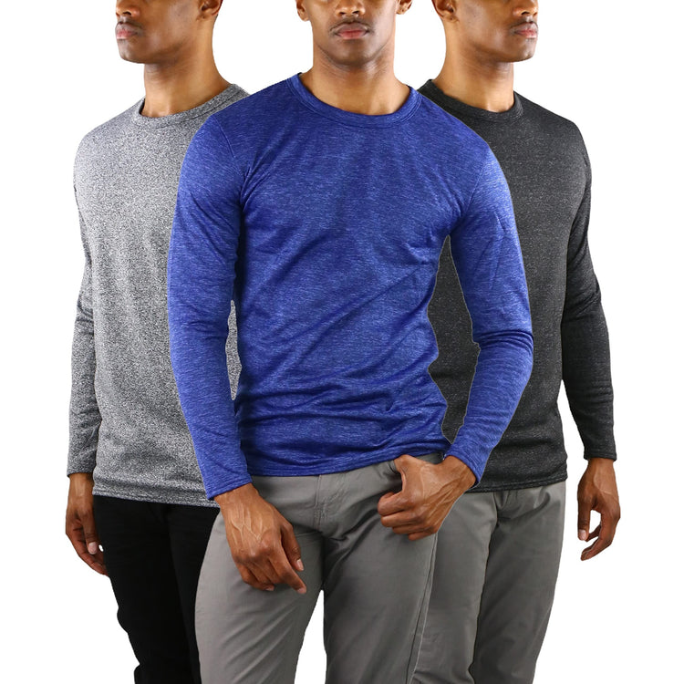 Men's Premium Fleece Lined Microfiber Thermal Long Sleeve Crewneck Shirt Top