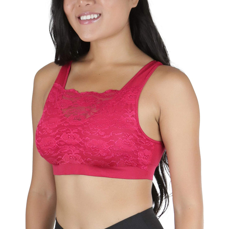 Women's Seamless U-Back Lace Modesty Panel Wireless Padded Bra