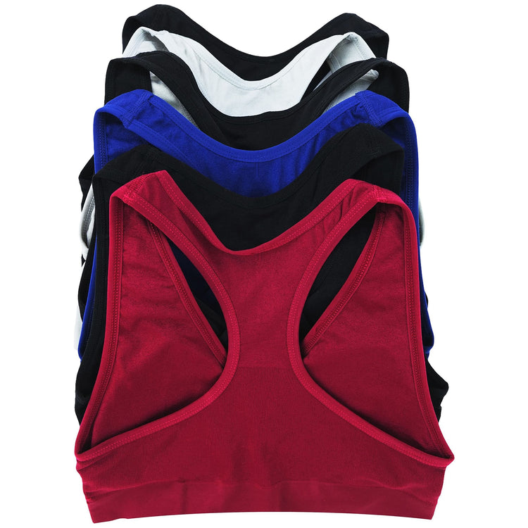 Women’s Pack of 6 Comfortable and Supportive Racerback Sports Bras