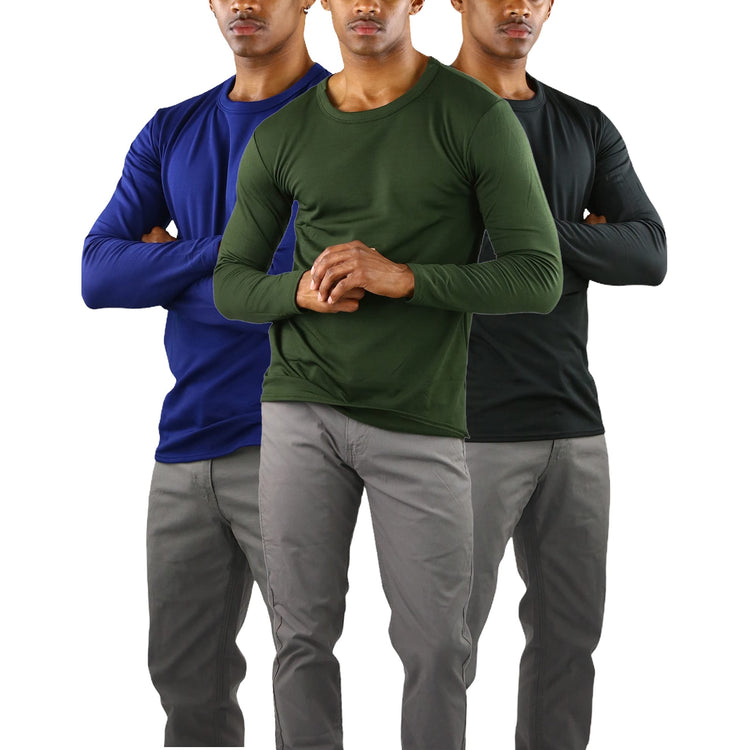 Men's Premium Fleece Lined Microfiber Thermal Long Sleeve Crewneck Shirt Top