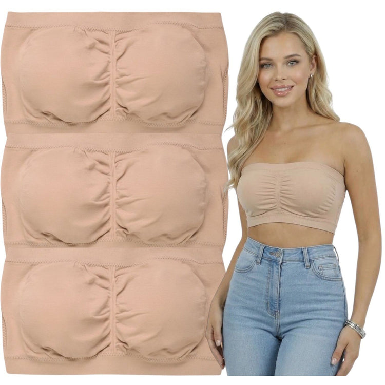ToBeInStyle Women's Pack of 3 or 6 Seamless Classic Ruched Tube Top Bras w/ Removable Pads
