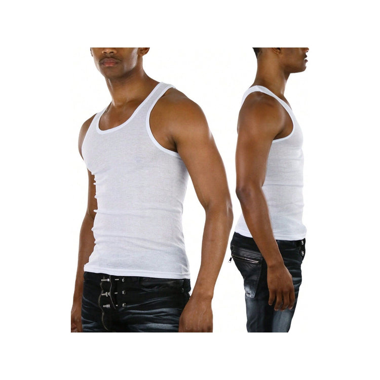 Men's Cotton Blend Slim Fit Shallow Scoop Neck Sleeveless A-Shirts