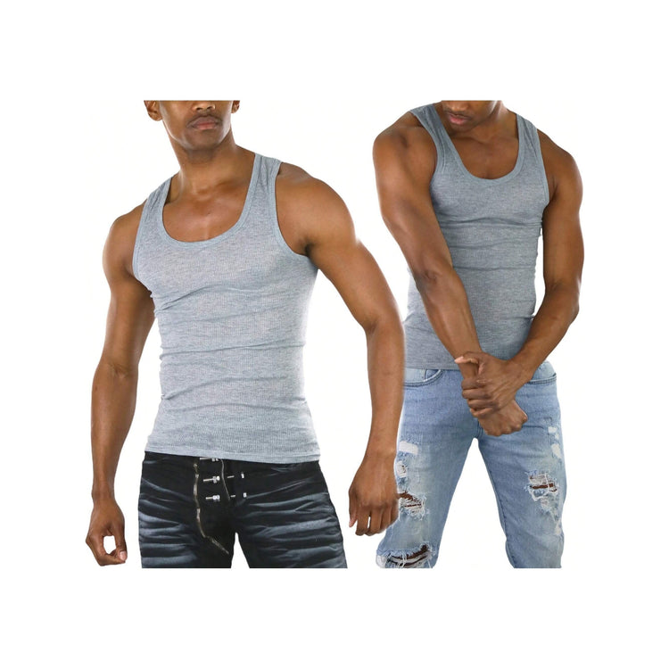 Men's Cotton Blend Slim Fit Shallow Scoop Neck Sleeveless A-Shirts