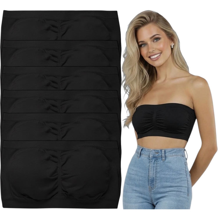 ToBeInStyle Women's Pack of 3 or 6 Seamless Classic Ruched Tube Top Bras w/ Removable Pads