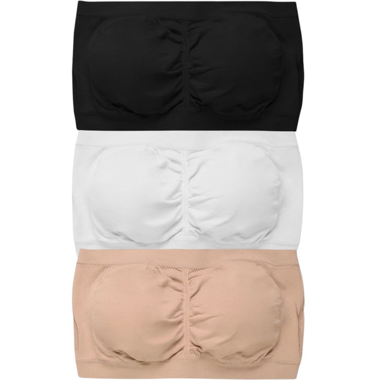ToBeInStyle Women's Pack of 3 or 6 Seamless Classic Ruched Tube Top Bras w/ Removable Pads