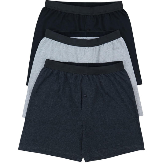 Men's Pack of 3 Cotton Basic Assortment Boxer Briefs with Button Fly