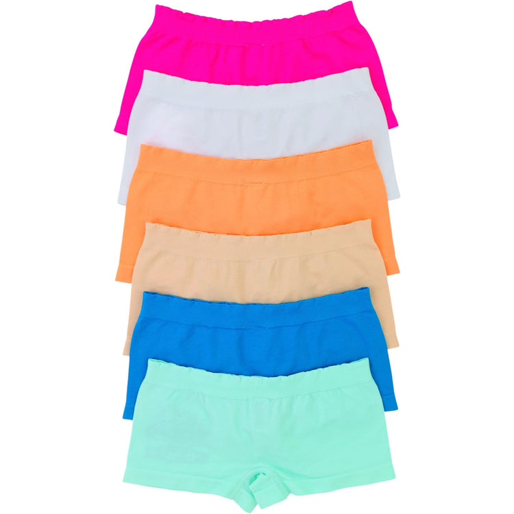 Girls' Pack of 6 Comfortable Seamless Stretch Boyshorts Underwear - Flowerpatch Kid