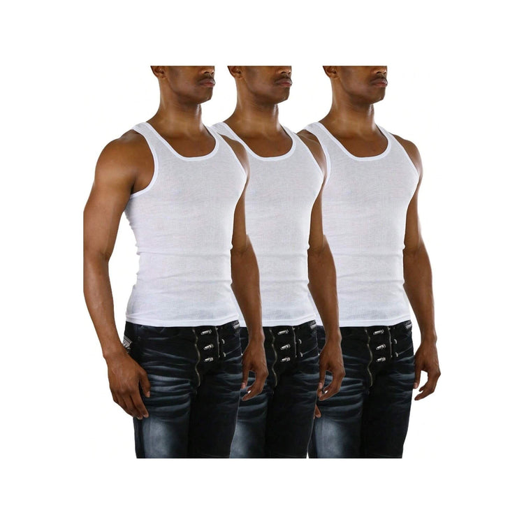 Men's Cotton Blend Slim Fit Shallow Scoop Neck Sleeveless A-Shirts