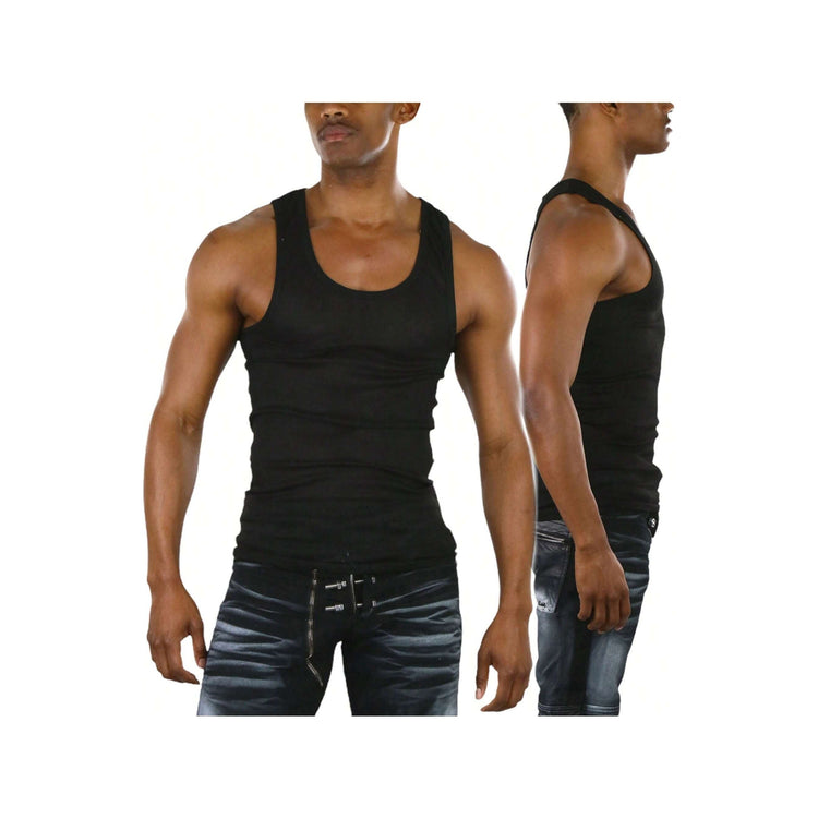Men's Cotton Blend Slim Fit Shallow Scoop Neck Sleeveless A-Shirts