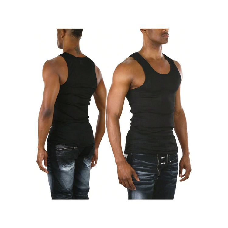 Men's Cotton Blend Slim Fit Shallow Scoop Neck Sleeveless A-Shirts