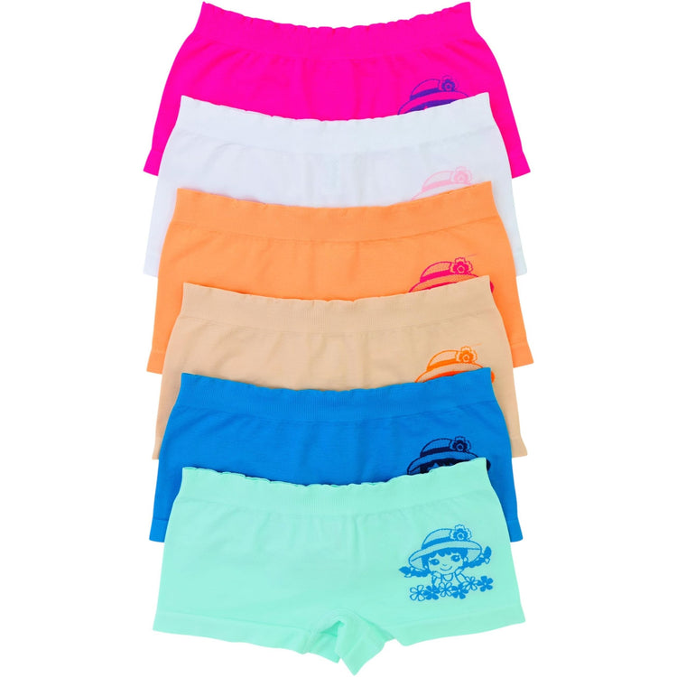 Girls' Pack of 6 Comfortable Seamless Stretch Boyshorts Underwear - Flowerpatch Kid