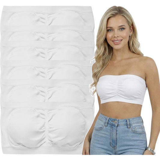 ToBeInStyle Women's Pack of 3 or 6 Seamless Classic Ruched Tube Top Bras w/ Removable Pads