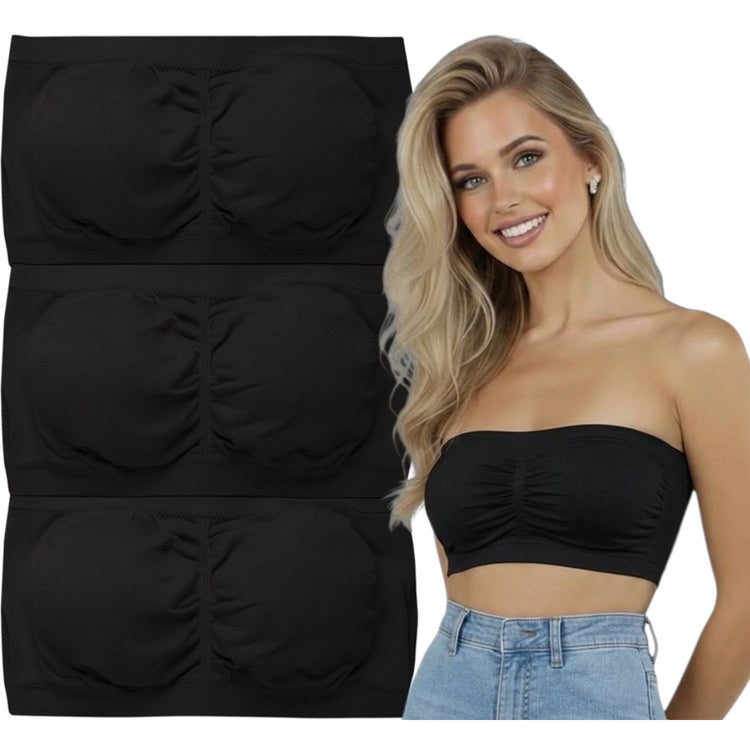 ToBeInStyle Women's Pack of 3 or 6 Seamless Classic Ruched Tube Top Bras w/ Removable Pads