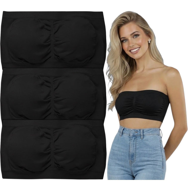 ToBeInStyle Women's Pack of 3 or 6 Seamless Classic Ruched Tube Top Bras w/ Removable Pads