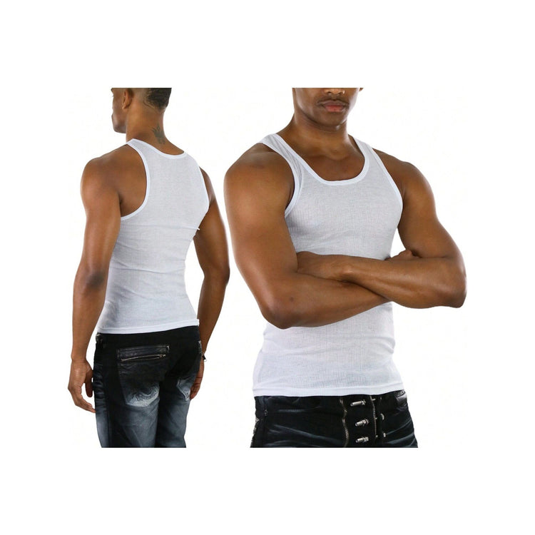 Men's Cotton Blend Slim Fit Shallow Scoop Neck Sleeveless A-Shirts