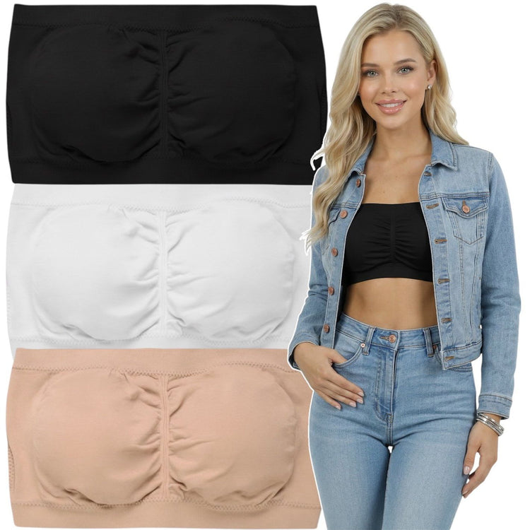 ToBeInStyle Women's Pack of 3 or 6 Seamless Classic Ruched Tube Top Bras w/ Removable Pads
