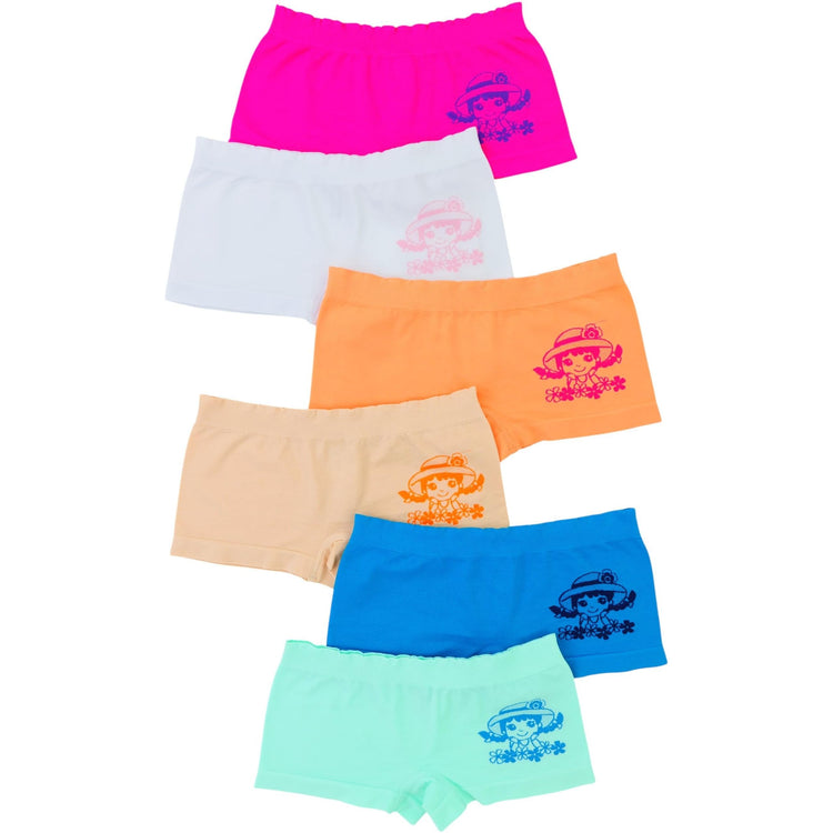 Girls' Pack of 6 Comfortable Seamless Stretch Boyshorts Underwear - Flowerpatch Kid