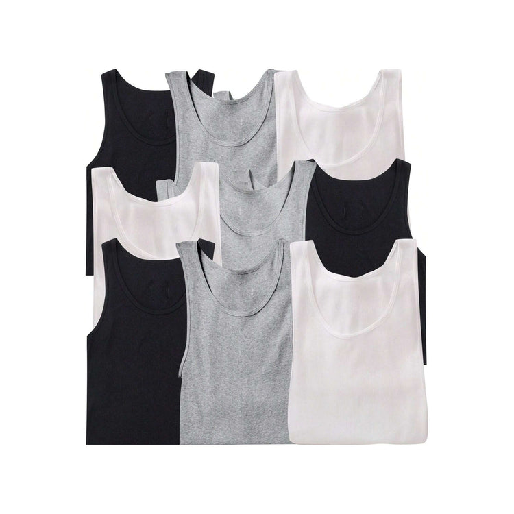 Men's Cotton Blend Slim Fit Shallow Scoop Neck Sleeveless A-Shirts