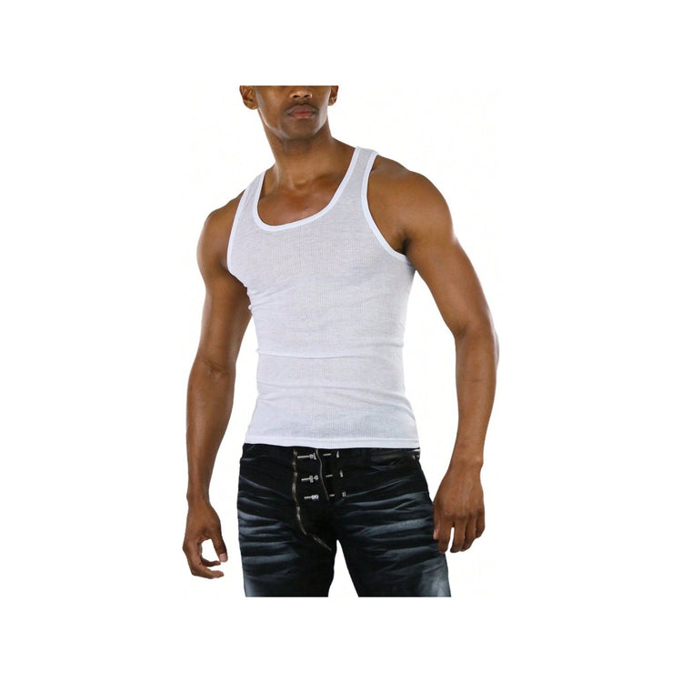 Men's Cotton Blend Slim Fit Shallow Scoop Neck Sleeveless A-Shirts