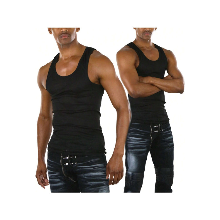 Men's Cotton Blend Slim Fit Shallow Scoop Neck Sleeveless A-Shirts
