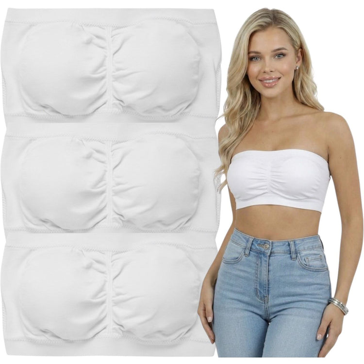 ToBeInStyle Women's Pack of 3 or 6 Seamless Classic Ruched Tube Top Bras w/ Removable Pads