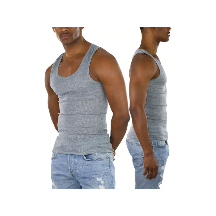 Men's Cotton Blend Slim Fit Shallow Scoop Neck Sleeveless A-Shirts
