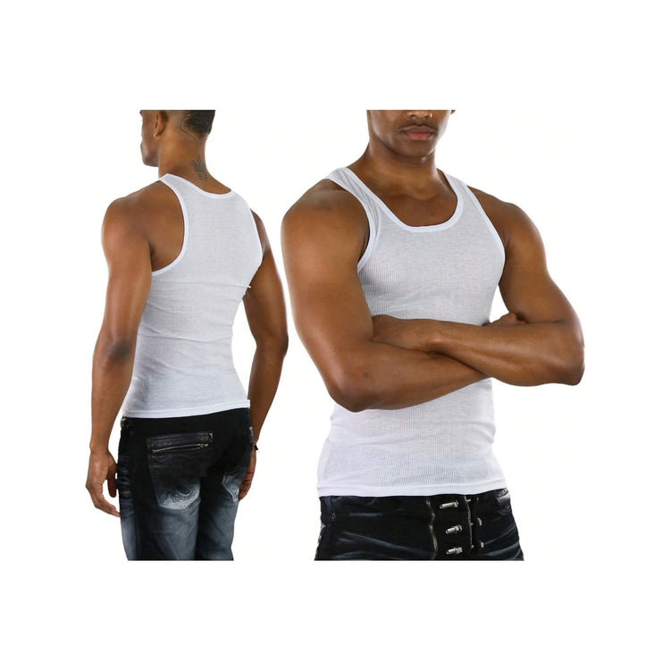 Men's Cotton Blend Slim Fit Shallow Scoop Neck Sleeveless A-Shirts