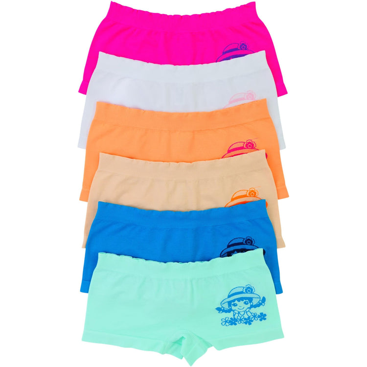 Girls' Pack of 6 Comfortable Seamless Stretch Boyshorts Underwear - Flowerpatch Kid