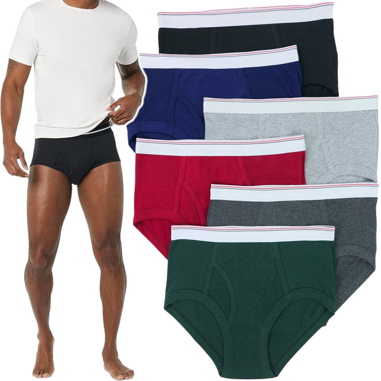 Men's Pack of 6 White Waistband Solid Print Brief Underwear