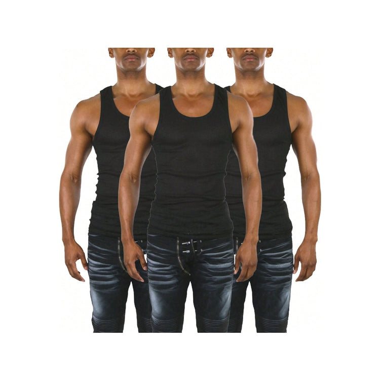 Men's Cotton Blend Slim Fit Shallow Scoop Neck Sleeveless A-Shirts