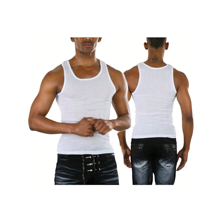 Men's Cotton Blend Slim Fit Shallow Scoop Neck Sleeveless A-Shirts