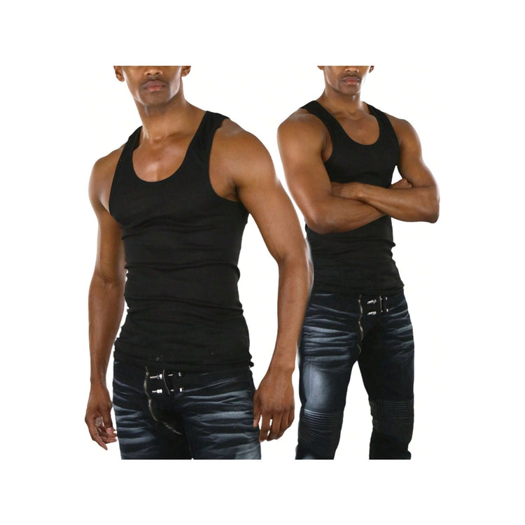 Men's Cotton Blend Slim Fit Shallow Scoop Neck Sleeveless A-Shirts