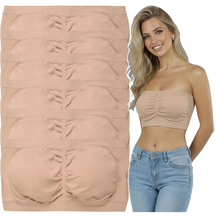 ToBeInStyle Women's Pack of 3 or 6 Seamless Classic Ruched Tube Top Bras w/ Removable Pads