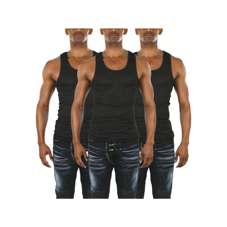 Men's Cotton Blend Slim Fit Shallow Scoop Neck Sleeveless A-Shirts