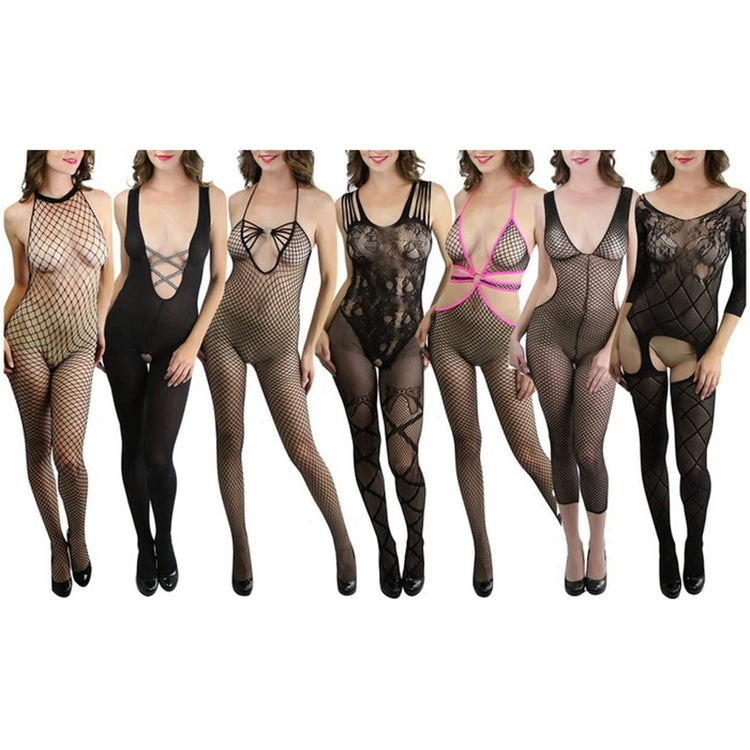 Women's Single or Pack of 3 Mystery Lace Mesh Sexy Bodystockings