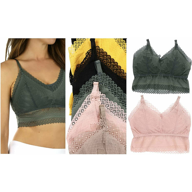 ToBeInStyle Women's Pack of 6 Seamless All Around Lace Trim Padded Bralettes - One Size
