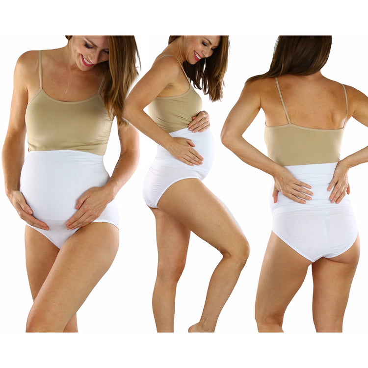 Women's Pack of 2 High Waisted Over The Bump Maternity Layering Long Shorts Underwear