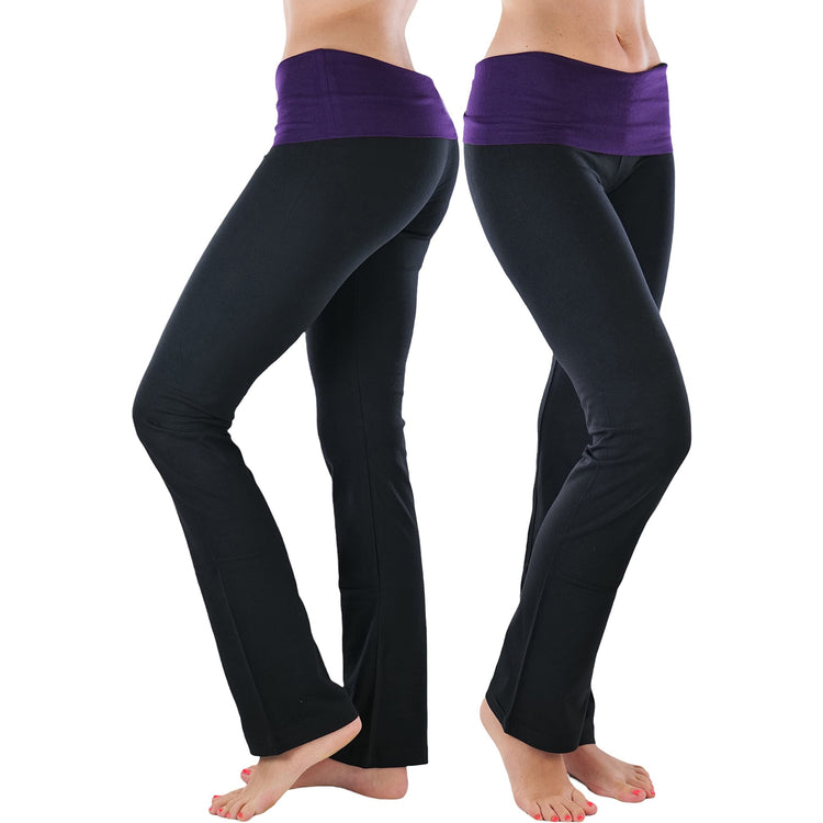 Women's Elastic Exercise Sweatpants w/Fold-Over Waistband