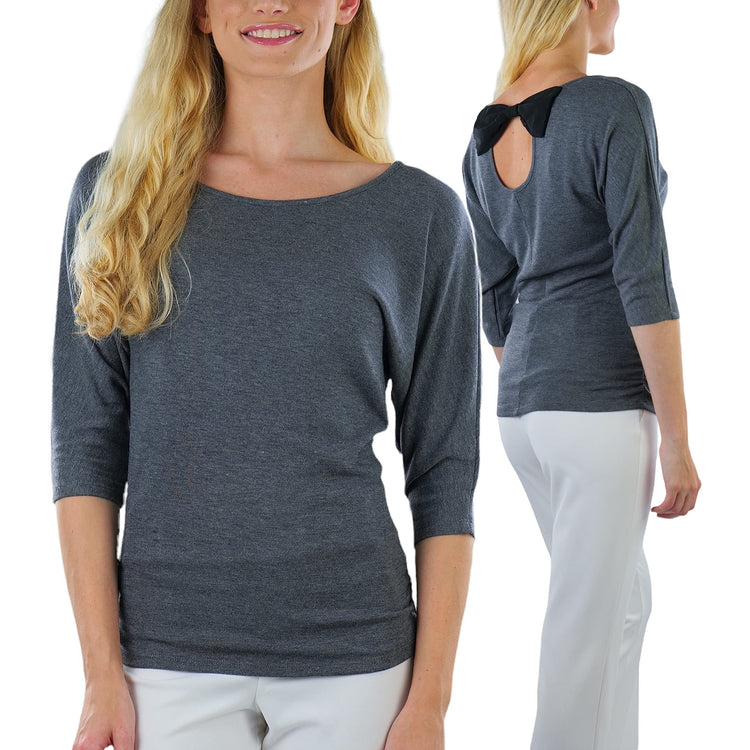 Women's Bow-Back 3/4 Sleeve Top with Side Shirring