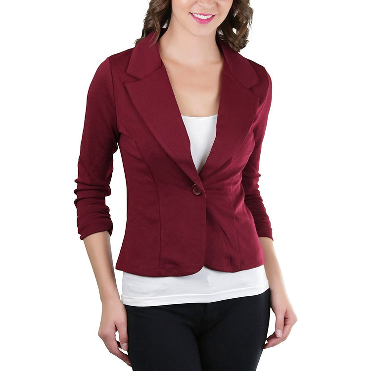 ToBeInStyle Women's 3/4 Shirring Sleeve One Button Stretch Knit Blazer