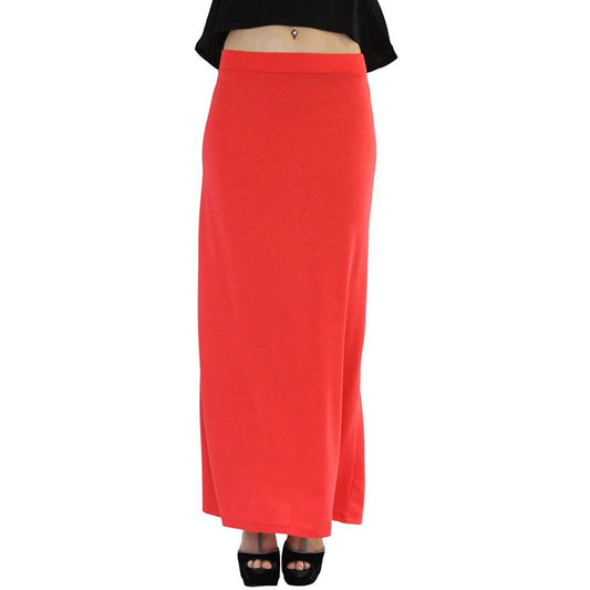 Polyester Stretchy Slim Fit Jersey Maxi Skirt Flared Bottom