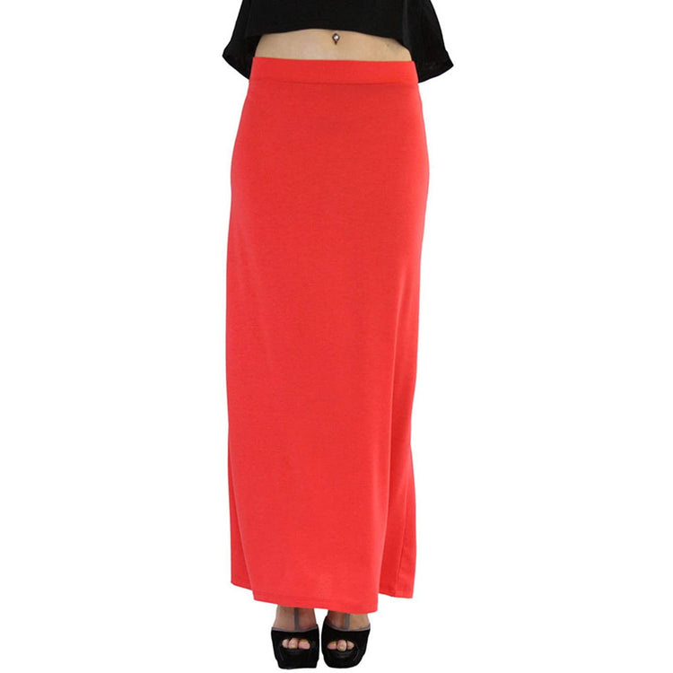 Polyester Stretchy Slim Fit Jersey Maxi Skirt Flared Bottom