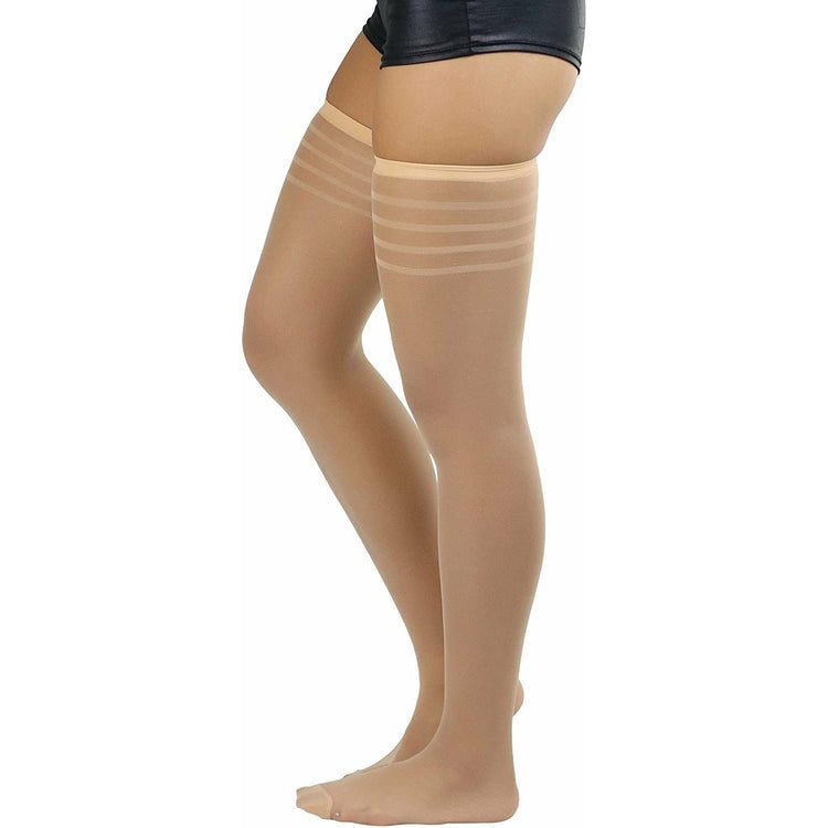 Women’s Pack of 6 Top Stripe Band Sheer Thigh High Stockings
