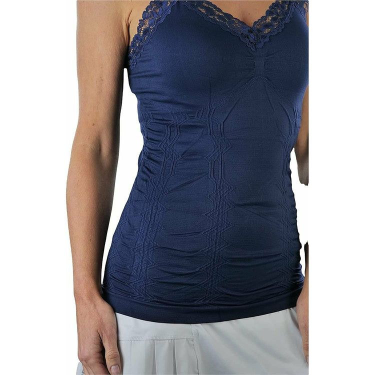 Women’s Wrinkled Seamless Camisole Top with Floral Lace Trim Straps