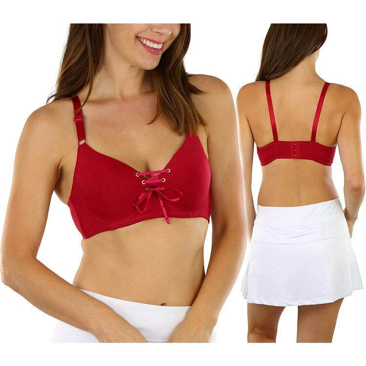 Women's Pack of 6 Padded Underwire Berries and Cream Bras w/ Lace Up Front